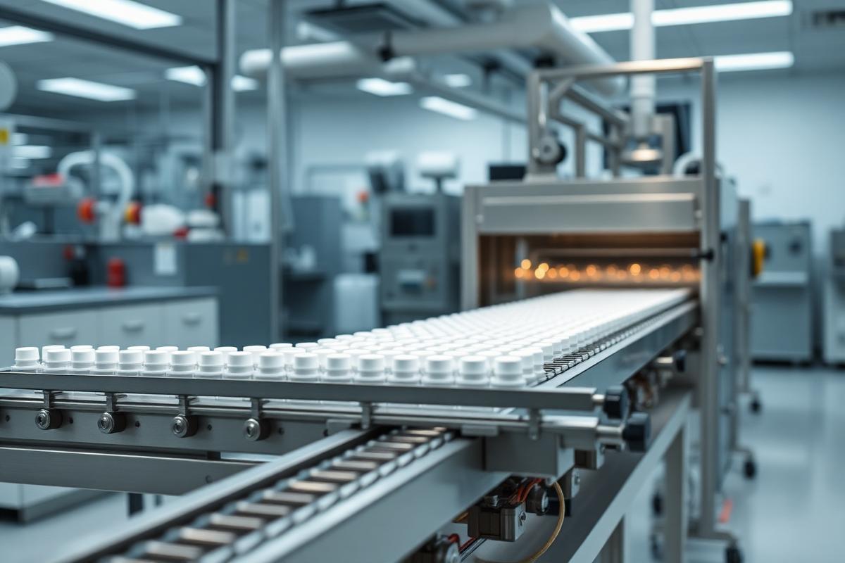 Pharmaceutical production line in a modern facility